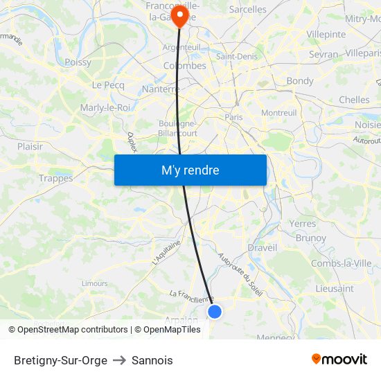 Bretigny-Sur-Orge to Sannois map