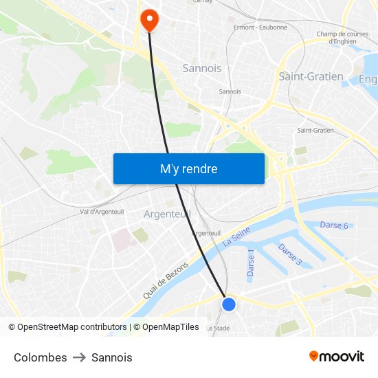 Colombes to Sannois map