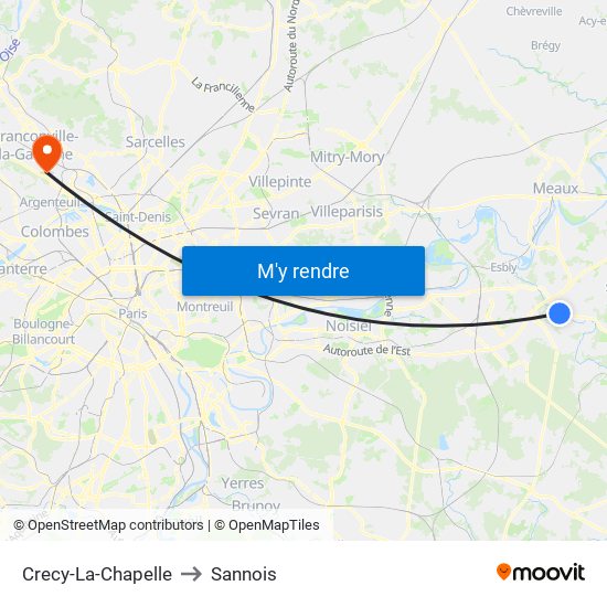 Crecy-La-Chapelle to Sannois map