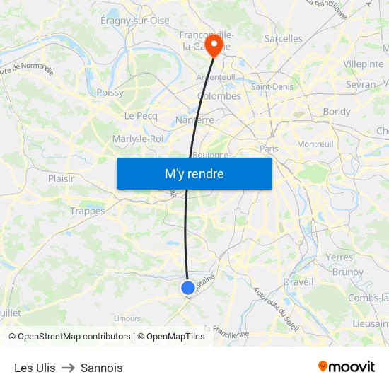 Les Ulis to Sannois map