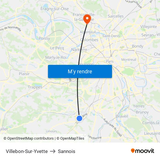 Villebon-Sur-Yvette to Sannois map