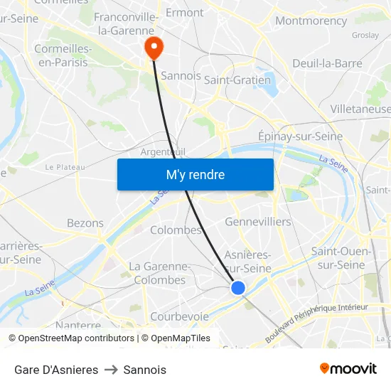 Gare D'Asnieres to Sannois map