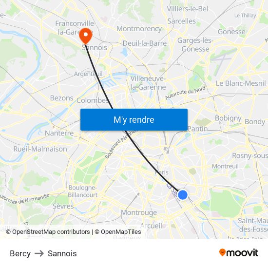 Bercy to Sannois map