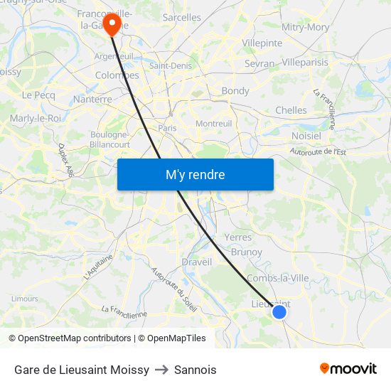 Gare de Lieusaint Moissy to Sannois map