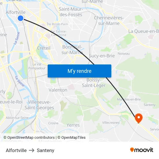 Alfortville to Santeny map