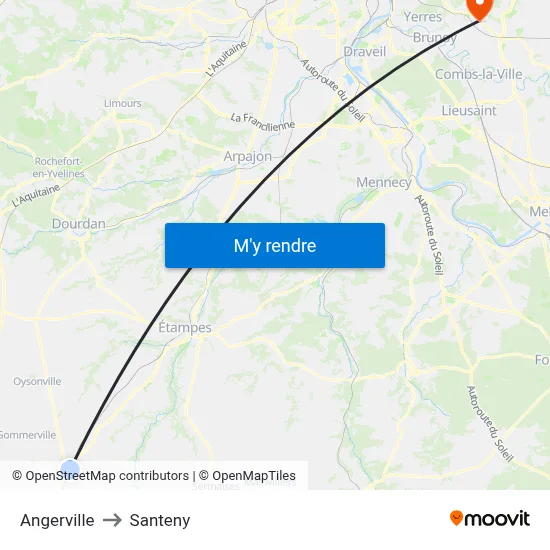 Angerville to Santeny map