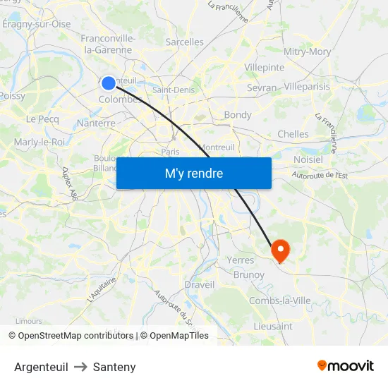 Argenteuil to Santeny map