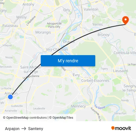 Arpajon to Santeny map
