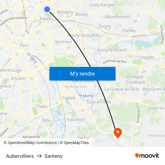 Aubervilliers to Santeny map