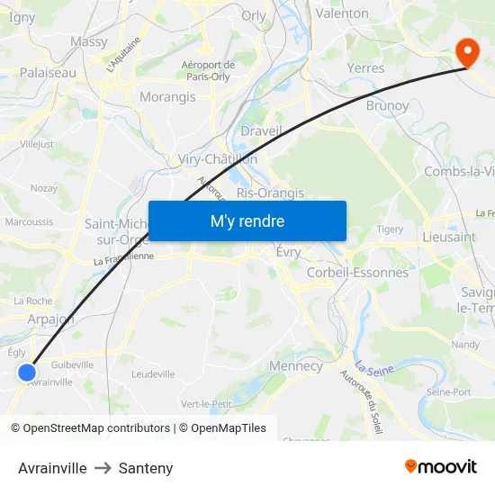 Avrainville to Santeny map