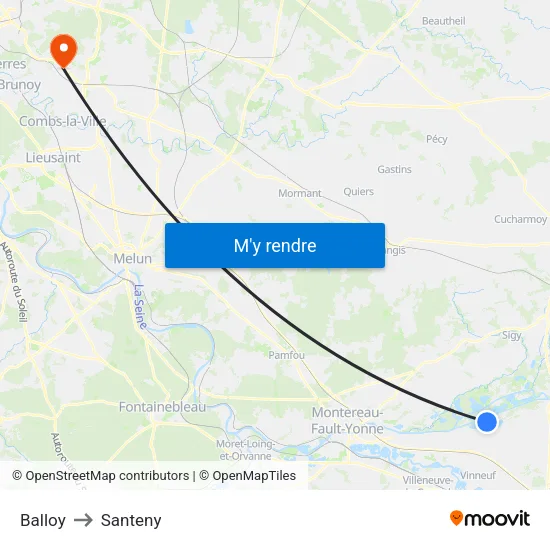 Balloy to Santeny map