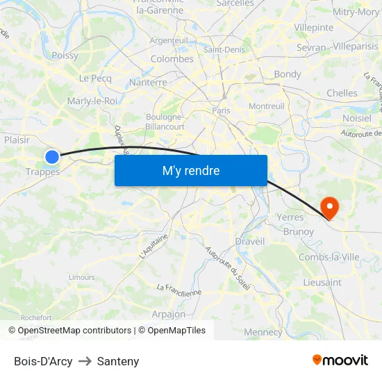 Bois-D'Arcy to Santeny map