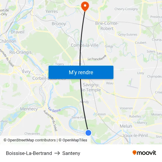 Boissise-La-Bertrand to Santeny map