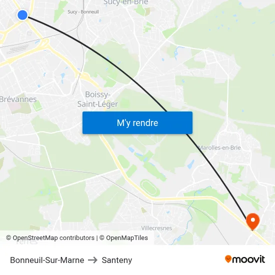 Bonneuil-Sur-Marne to Santeny map