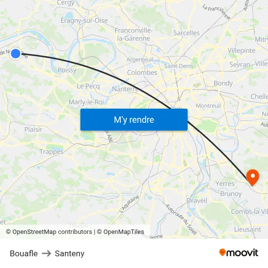 Bouafle to Santeny map