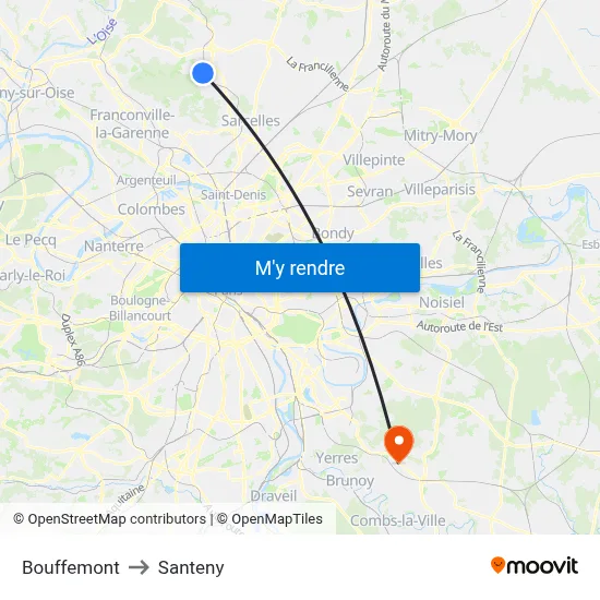 Bouffemont to Santeny map