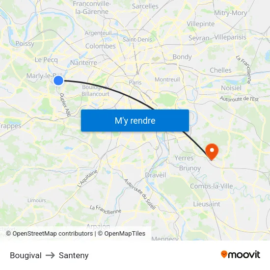 Bougival to Santeny map