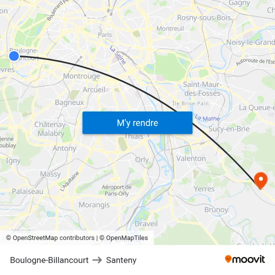 Boulogne-Billancourt to Santeny map