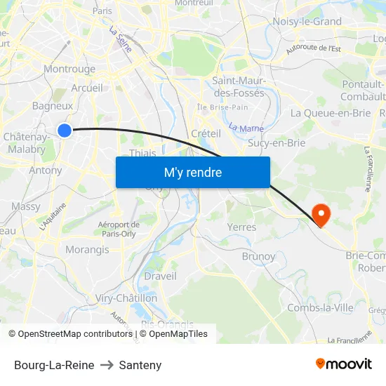 Bourg-La-Reine to Santeny map