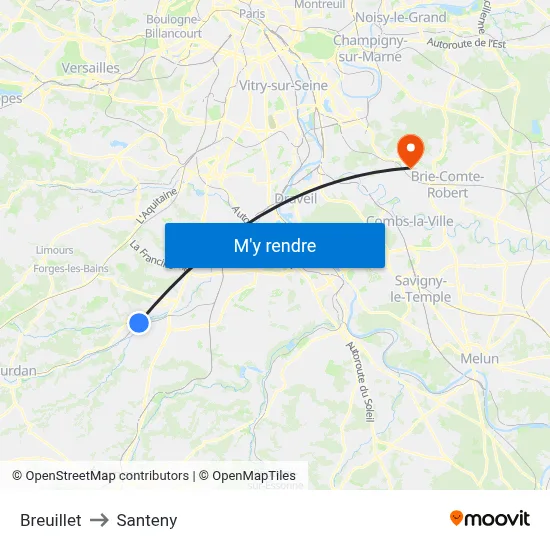 Breuillet to Santeny map
