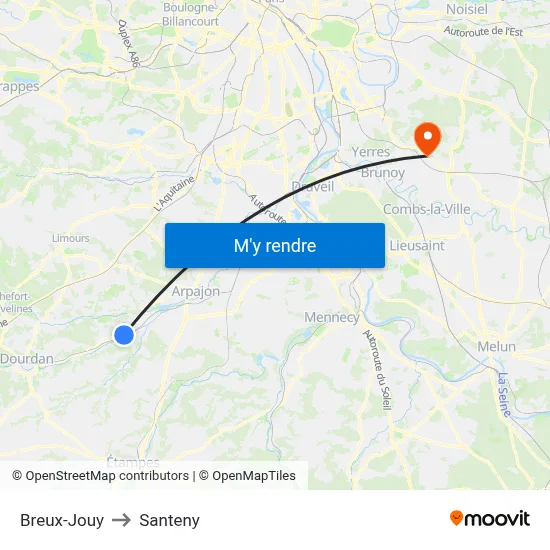 Breux-Jouy to Santeny map