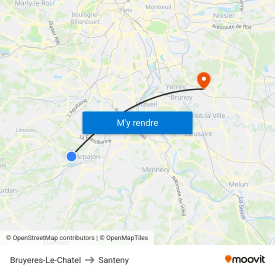 Bruyeres-Le-Chatel to Santeny map