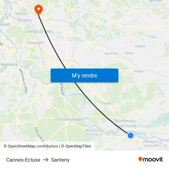 Cannes-Ecluse to Santeny map
