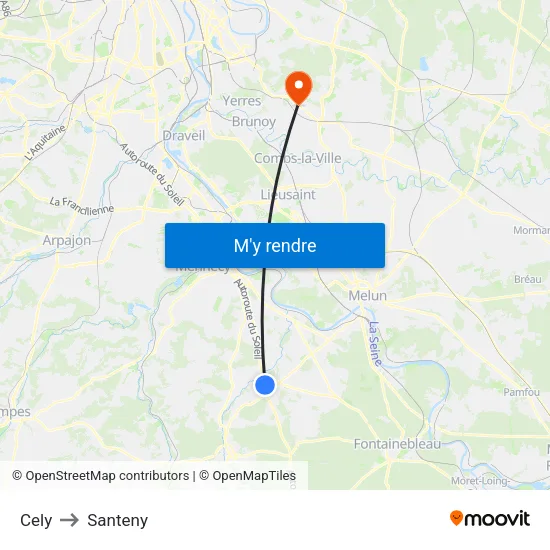 Cely to Santeny map