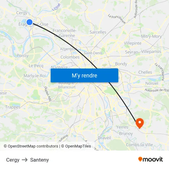 Cergy to Santeny map
