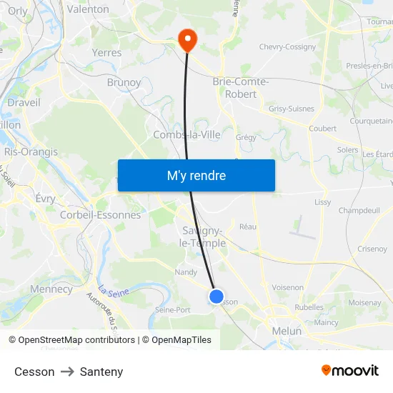 Cesson to Santeny map