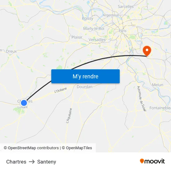 Chartres to Santeny map