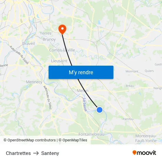 Chartrettes to Santeny map