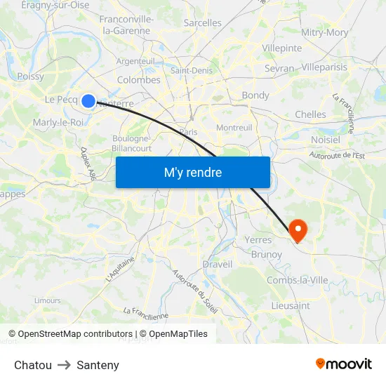 Chatou to Santeny map