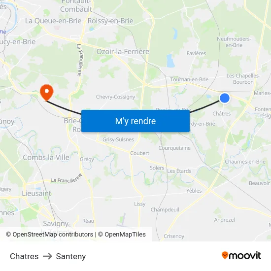 Chatres to Santeny map