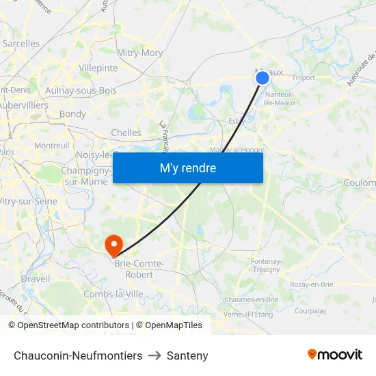 Chauconin-Neufmontiers to Santeny map