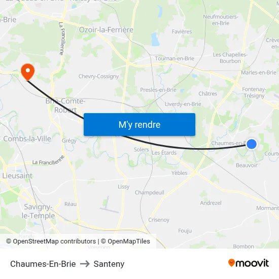 Chaumes-En-Brie to Santeny map