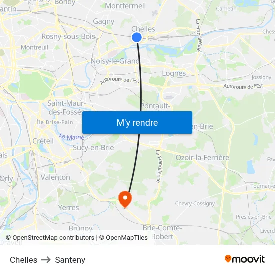Chelles to Santeny map