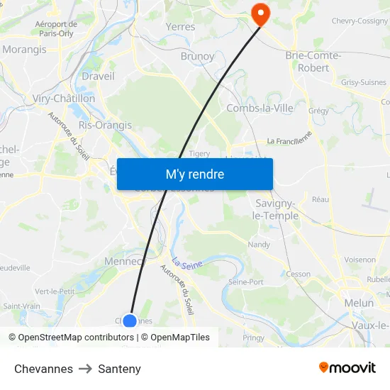 Chevannes to Santeny map