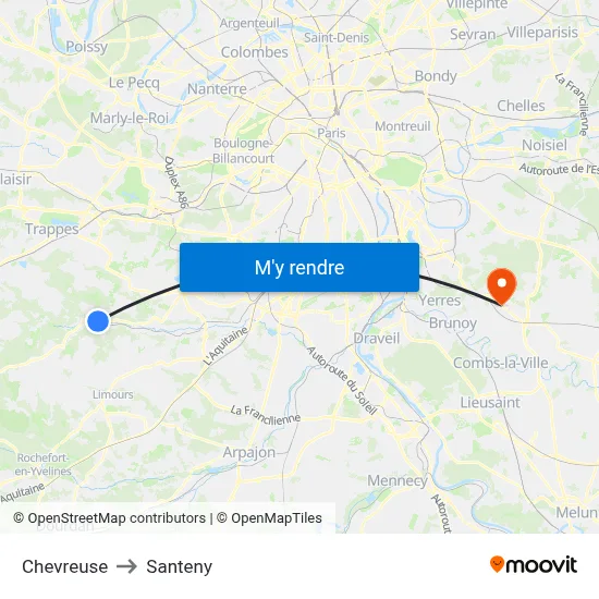 Chevreuse to Santeny map