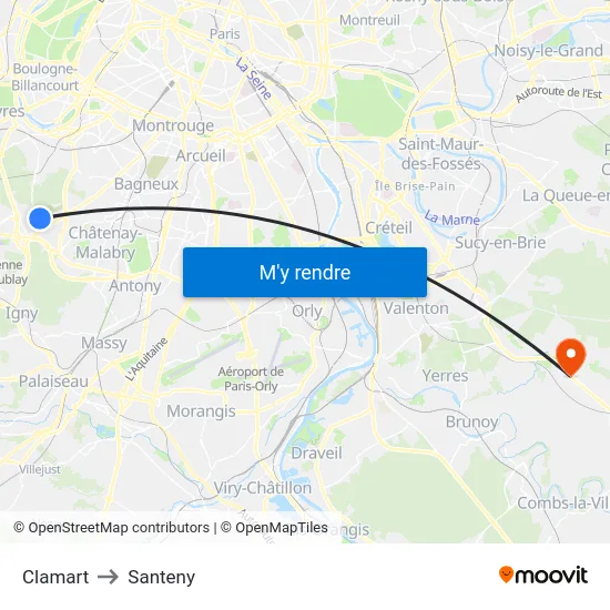 Clamart to Santeny map
