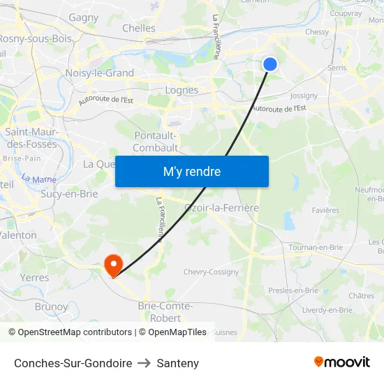 Conches-Sur-Gondoire to Santeny map
