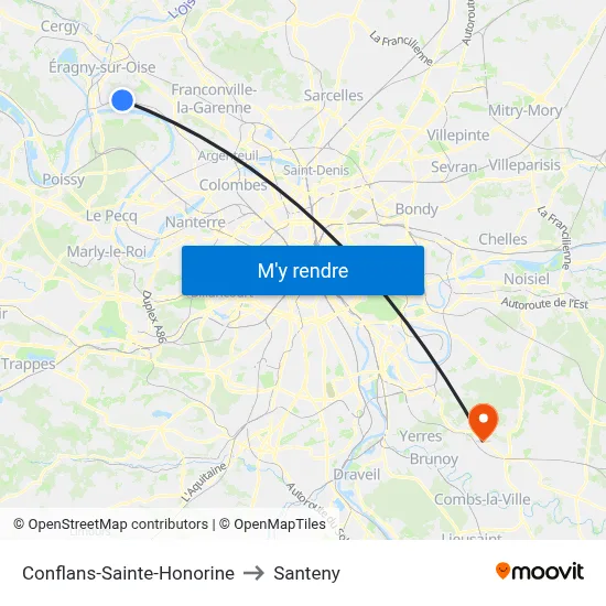 Conflans-Sainte-Honorine to Santeny map
