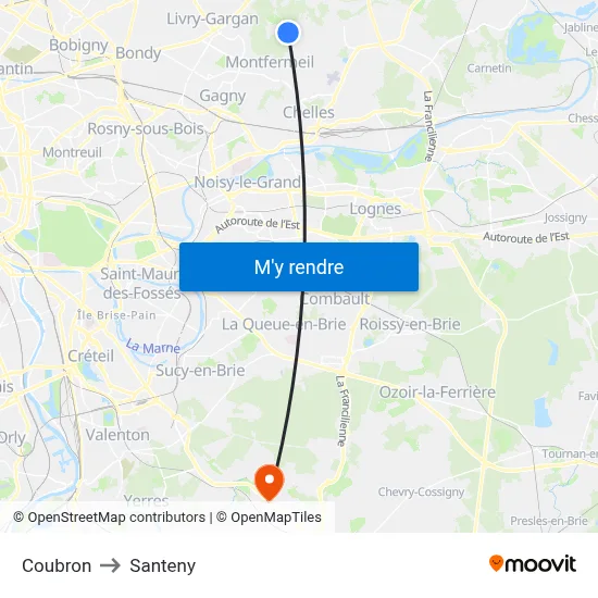 Coubron to Santeny map
