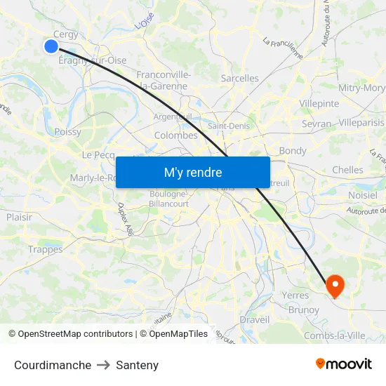 Courdimanche to Santeny map