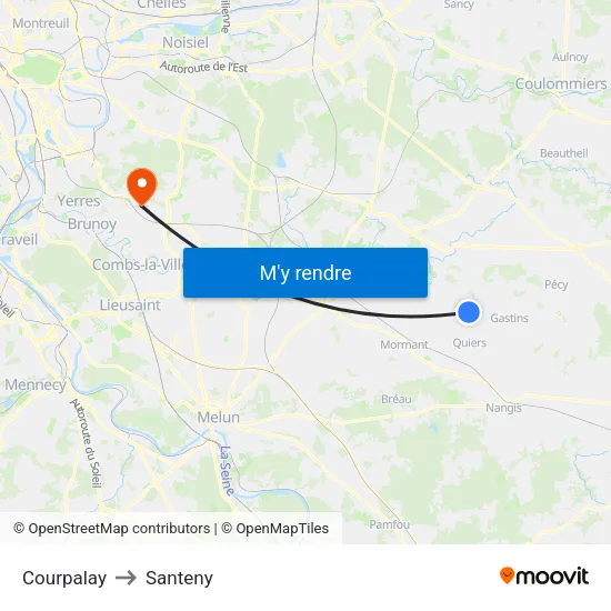 Courpalay to Santeny map