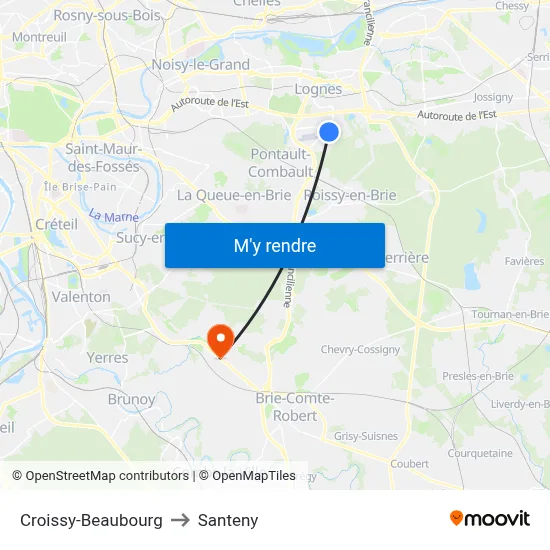 Croissy-Beaubourg to Santeny map