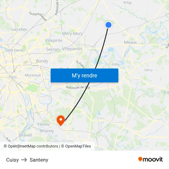 Cuisy to Santeny map