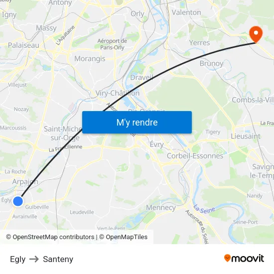 Egly to Santeny map