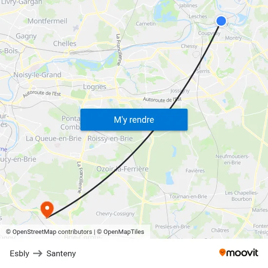 Esbly to Santeny map
