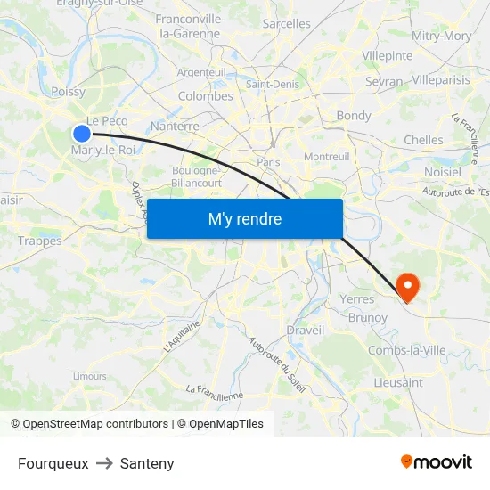 Fourqueux to Santeny map